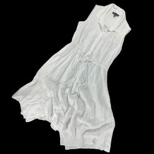 Saks Fifth Avenue White Linen Shirtdress Small Sleeveless Resort Summer Coastal
